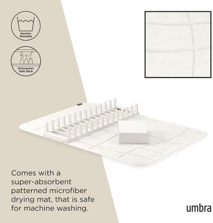 Umbra Udry Dish Rack and Microfiber Drying Mat – Space-Saving Design Folds Up for Easy Storage, Mini Rack, Gray