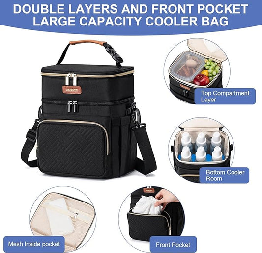 Breastmilk Cooler Bag with Ice Pack Fits 6 Baby Bottles Up to 9 Ounce