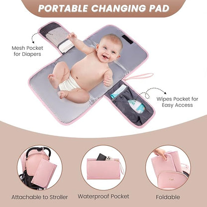 LOVEVOOK Diaper Bag Backpack, Quilted Baby Bag with Changing Pad & Pacifier Holder, Waterproof Travel Diaper Bags for Baby Boys Girls, Stylish and Large Capacity,Pink