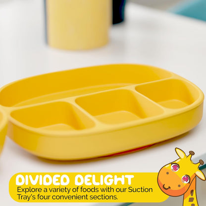 Baby Feeding Set by Muqee Peeko as a Baby Feeding Essentials in Baby Apricot Color with Baby Suction Plates for Toddlers, Baby Bowls with Suction and Baby Spoon (3 Piece Set)