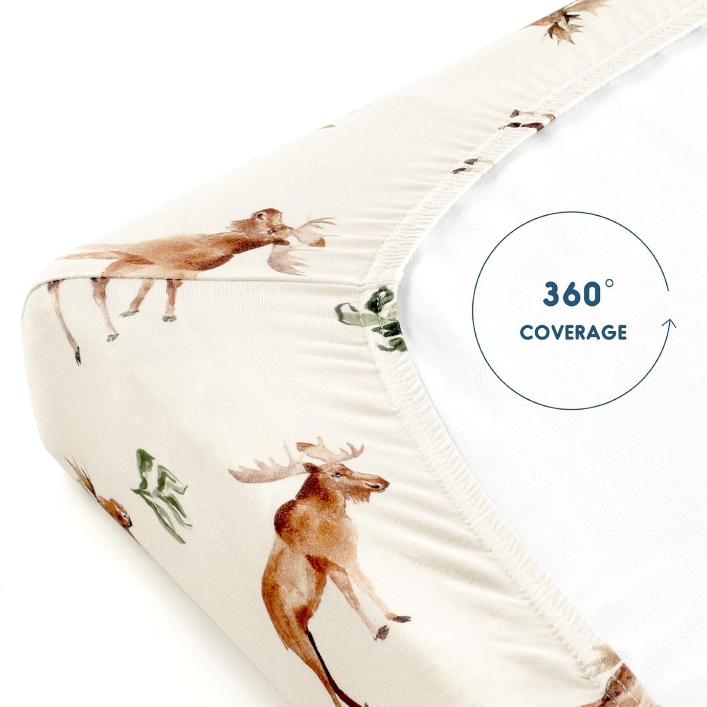 GRSSDER Stretch Ultra Soft Jersey Knit Fitted Pack n Play Playard Sheets Set 2 Pack，Fits Portable/Mini Cribs Sheets, Playards Mattress Pads, Stylish Watercolor Animals for Baby, Mint Green