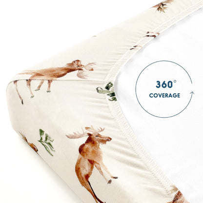 GRSSDER Stretch Ultra Soft Jersey Knit Fitted Pack n Play Playard Sheets Set 2 Pack，Fits Portable/Mini Cribs Sheets, Playards Mattress Pads, Stylish Watercolor Animals for Baby, Mint Green