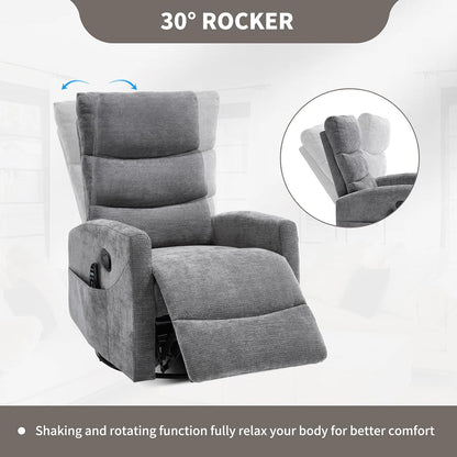 Massage Chair Recliner with Heat, Swivel Rocking Chair Recliner with High Back, Manual Nursery Recliners for Adults,Small Recliner Chair for Small Spaces, Living Room Bedroom, Fabric (Blue Green)