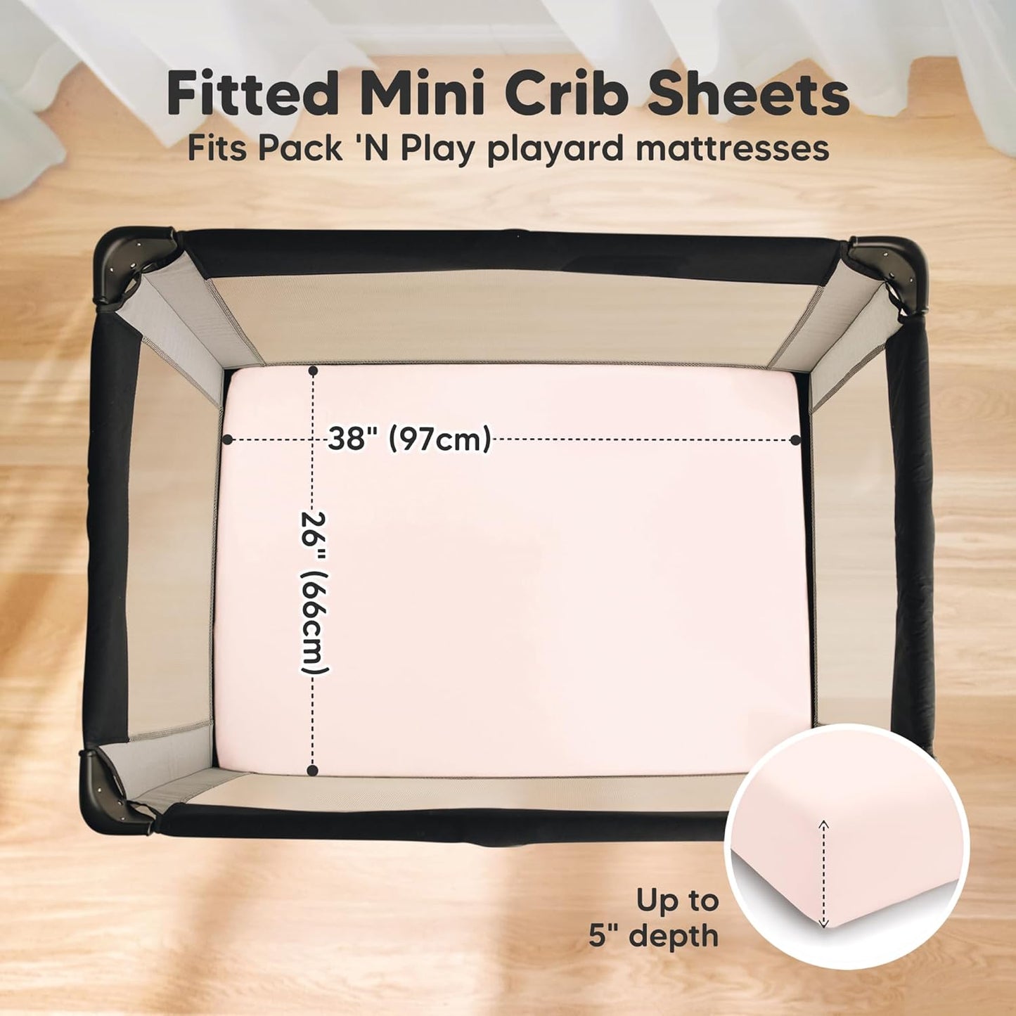 2 Pack and Play Sheets, Waterproof Mini Crib Sheets Fitted - 38x26 Organic Cotton Pack N Play Sheets for Graco Pack and Play Mattress, Playard Baby Crib Sheets,Neutral for Boy,Girl,Toddler(KeaSafari)