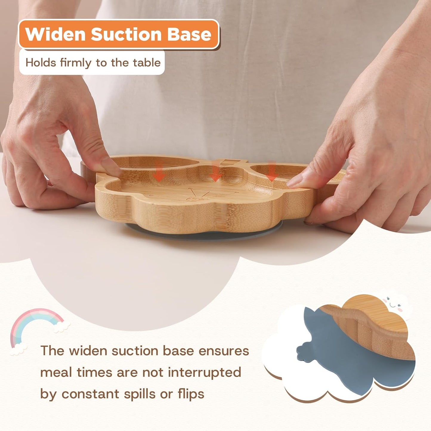 Bamboo Suction Plates Bowls Set for Baby Toddler - Includes Bamboo Bowl, Divided Plate, Silicone Fork & Spoon, All-Natural Baby Feeding Set for Baby-Led Weaning