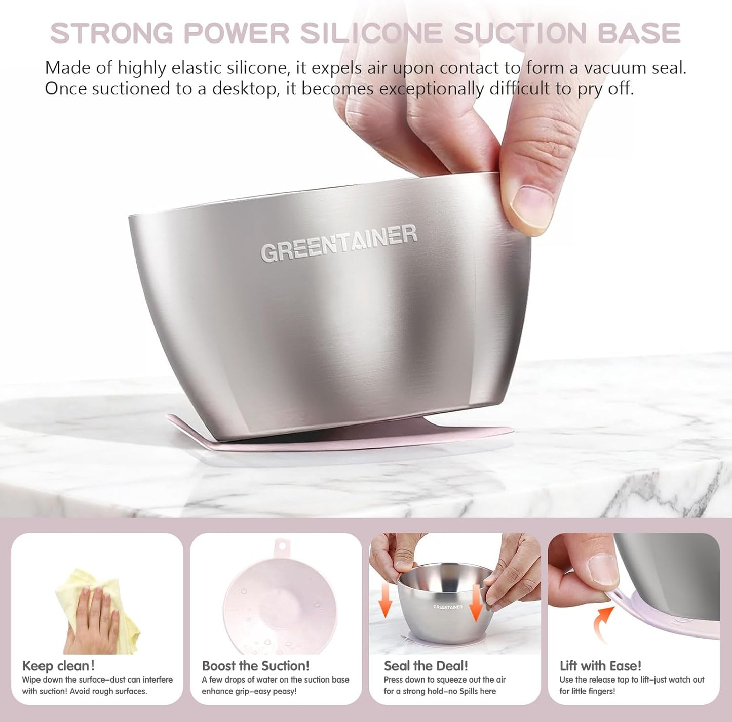 Greentainer Stainless Steel Baby Bowl Set of 3, Double Wall Insulated, Unbreakable Toddler Bowls with Removable Silicone Suction Base, Non-Slip, Dishwasher Safe, BPA-Free for Infants 6+ Months (Green)