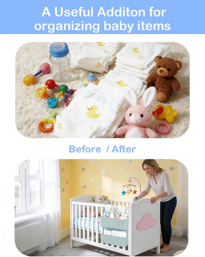 Hanging Diaper Organizer for Bassinet/Crib/Playpen/Playard – Hold 80+ Diapers - Changing Table Diaper Holder Attachment Accessories- Diaper Stacker Nursery Caddy Organizer (Gray)