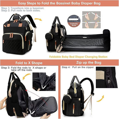 Diaper Bag with Changing Station, Waterproof 3 in 1 Baby Diaper Backpack with Foldable Changing Pad, Large Travel Back Pack for Baby Girl Boy, Baby essentials, Black