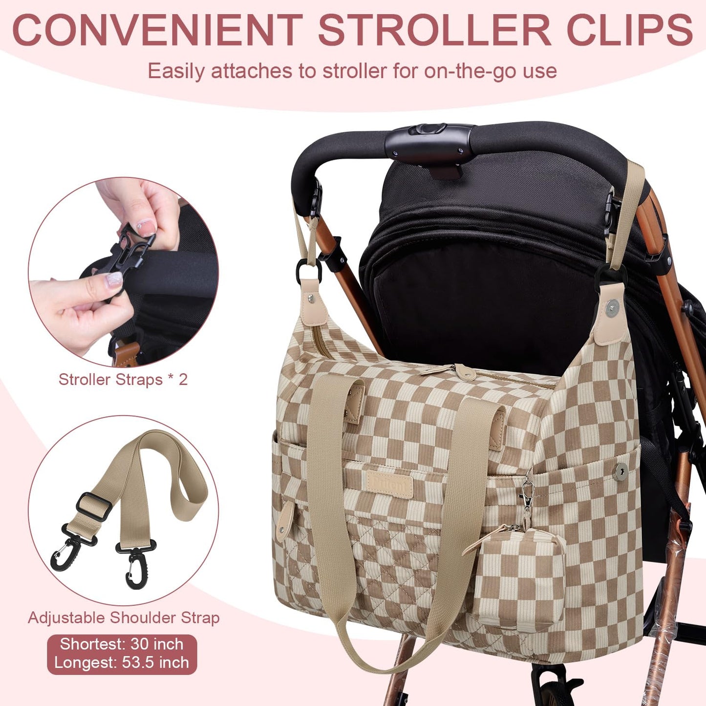 Pritent Diaper Bag Tote - Diaper Baby Bags with Pacifier Case, Shoulder Straps, Stroller Clips, Waterproof Large Mommy Maternity Travel Baby Bag for Mom and Dad, Green, Medium