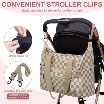 Pritent Diaper Bag Tote - Diaper Baby Bags with Pacifier Case, Shoulder Straps, Stroller Clips, Waterproof Large Mommy Maternity Travel Baby Bag for Mom and Dad, Green, Medium