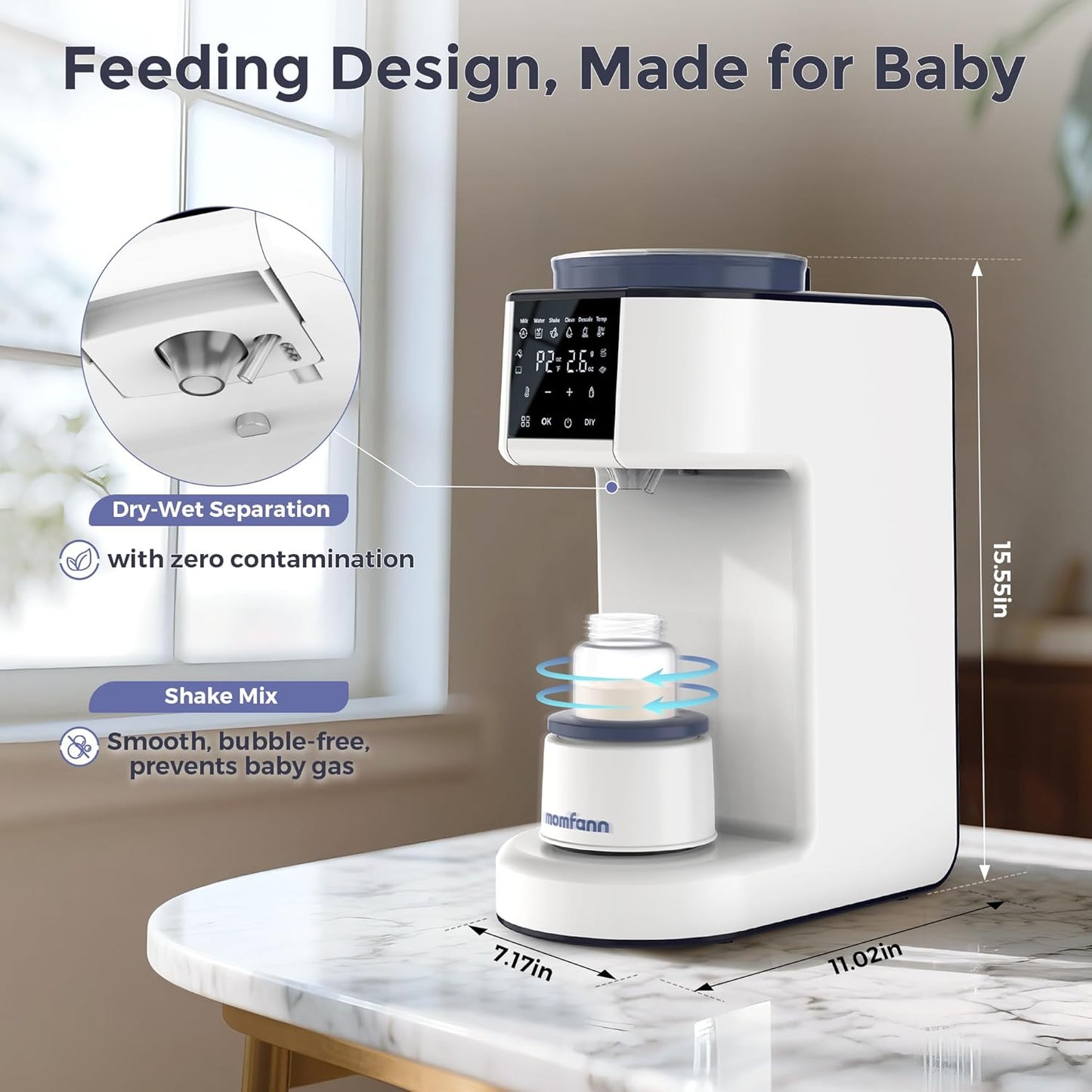 Momfann Formula Maker Pro, 2-Minute Quick Mix Baby Formula Dispenser, One-Touch Automatic Milk Maker, 3 Formula Temps + 4 Hot Water Choice, 2L Tank & Sealed Powder Container for Clump-Free Formula