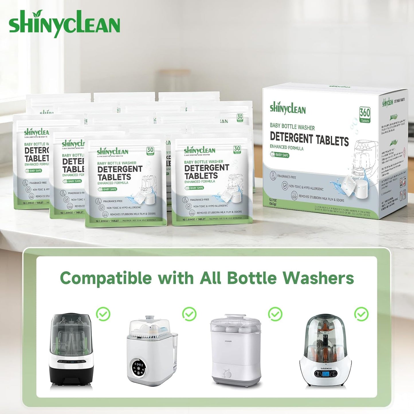 360PCS Baby Bottle Washer Tablets for Momcozy & Baby Brezza Pro, Natural Enzyme Detergent,Deep Cleaning, Chlorine & Fragrance Free, No Residue, Universal Fit All Bottle Washers Machines