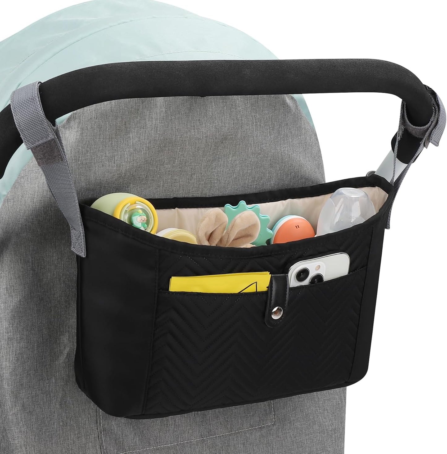 Accmor Universal Stroller Organizer, Stroller Bag Stroller Caddy Organizer, Stroller Accessories Fits for Uppababy, Baby Jogger, Nuna, Doona, Britax Strollers, Black