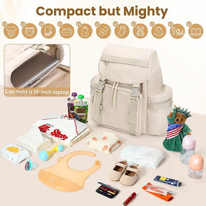 Diaper Bag Backpack with Changing Pad, Pacifier Case & Stroller Straps, Insulated Pockets Water Resistant Travel Essentials Baby Bag Multipurpose Travel Back, Big Storage in a Small Footprint