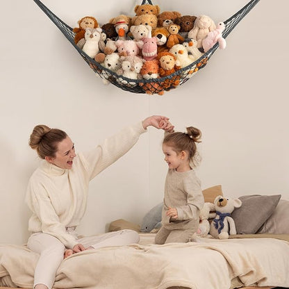 Stuffed Animal Storage Hammock Net Corner - Large Toy Hammock Net for Stuffed Animals Room Decor - Cute Stuff Animal Organizer Holder for Plush Plushie - Kids Baby Nursery Wall Bedroom Home Decor