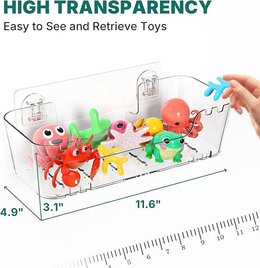 Bath Toy Storage Holder for Bathtub, Clear Acrylic Bath Toy Organizer with Drain Holes, 2 Pack Large Capacity Bathtub Toy Storage Shower Caddy for Bathroom