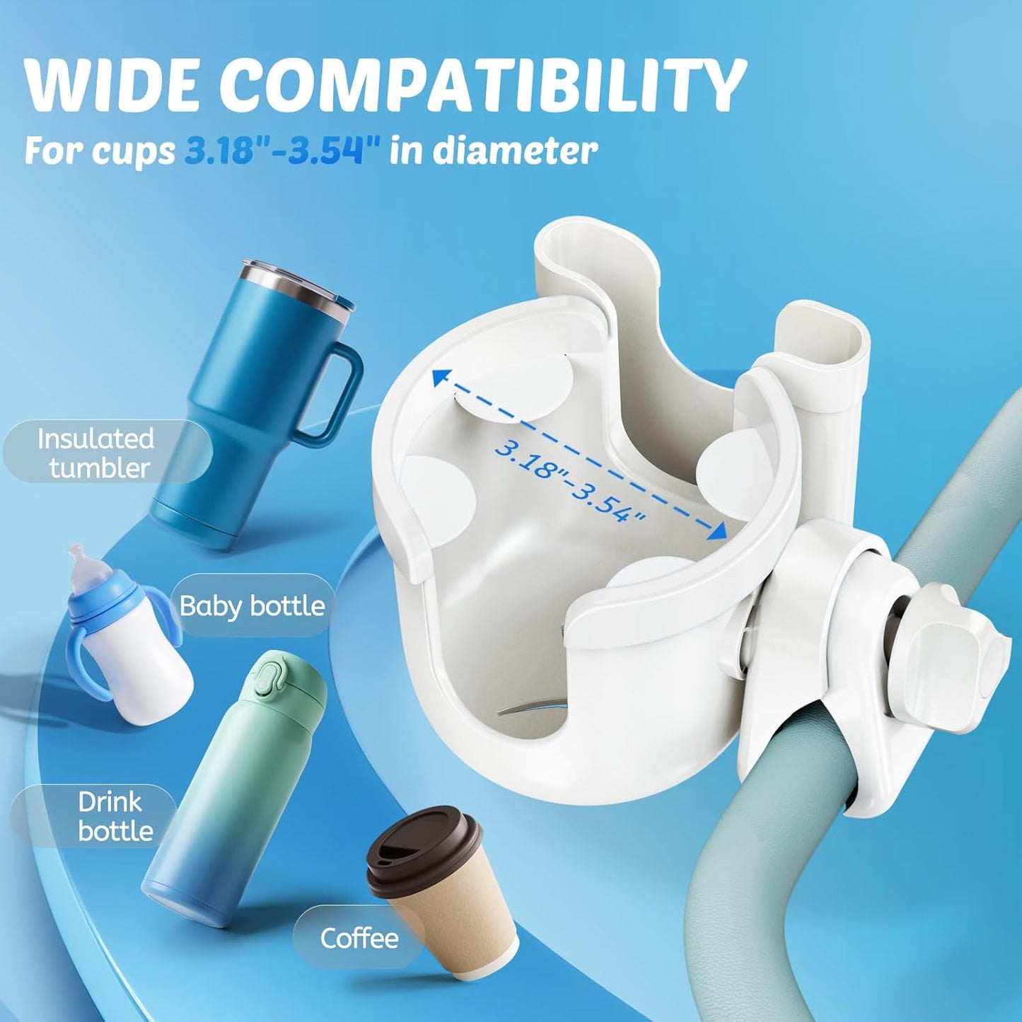 Guiseapue Cup Holder for Walker: Stroller Cup Holder Attachment with Phone Holder, Wheelchair/Stroller Accessories for Rollator, Bike, Scooter, Baby Essentials, First Mother‘s Day Gifts for New Mom