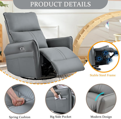 Power Swivel Rocker Recliner Chair for Nursery, Upholstered Snowflake Velvet 270°Swivel Glider Rocker Chair with USB Ports, Small Power Recliners for Small Spaces Living Room