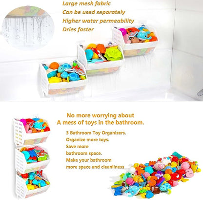 Ligereza bath toy holder 3 Piece Set, Free Arrangement bath toy organizer, Multi-functional bathtub toy holder, Quickly Fish Out bath toy, bath toy holder for Easily Organise and Sort Toys