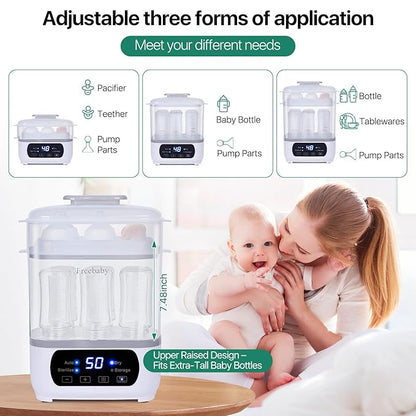 Freebaby Baby Bottle Steamer and Dryer, All-in-One Sterilizer and Dryer for All Baby Bottle, Bottle Sanitizer for Pacifiers&Breast Pump Parts, 8 Bottles Capacity and Auto-Off