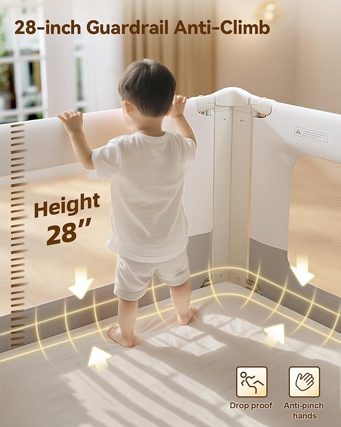 Bed Rail for Toddlers,Thickened & Reinforced Baby Bed Rail Guard for Full Bed with Double Child Lock, Upgraded Toddler Bedrails with Height Adjustable, White/Grey, 1Side 54" Lx28 H
