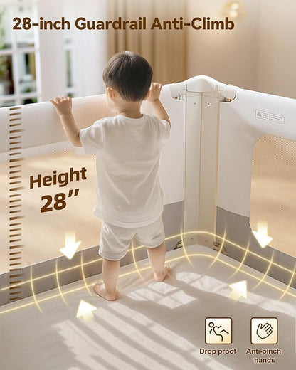 Bed Rail for Toddlers, Thickened & Reinforced Baby Bed Rail Guard for Twin Bed with Double Child Lock, Upgraded Toddler Bedrails with Height Adjustable, White/Grey, 1Side 39" Lx28 H