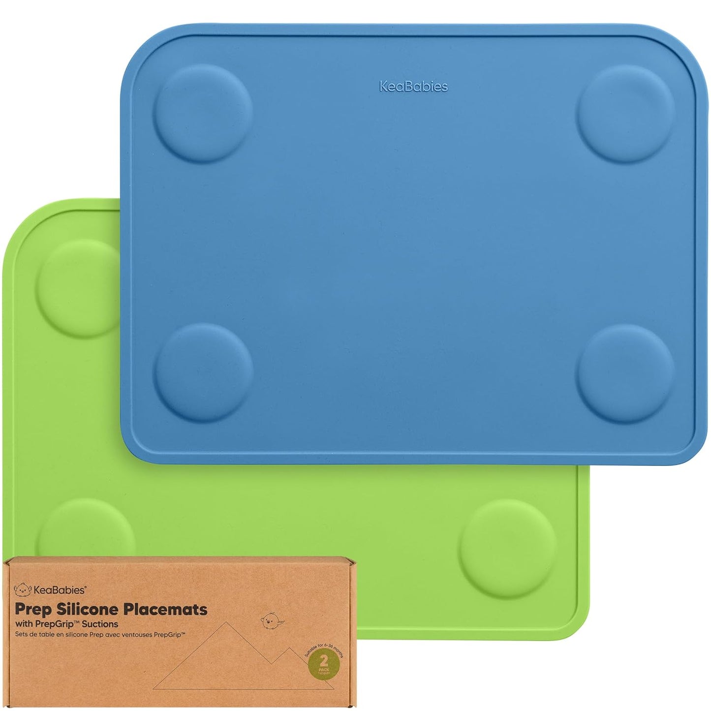 KeaBabies 2pk Silicone Placemats for Toddlers, Kids - 12x9 Non Slip Suction Baby Silicone Placemat for Restaurants, Dining Table,Travel, Easy to Clean, Food Grade/BPA-Free,Small Baby Table Mat(Slate)