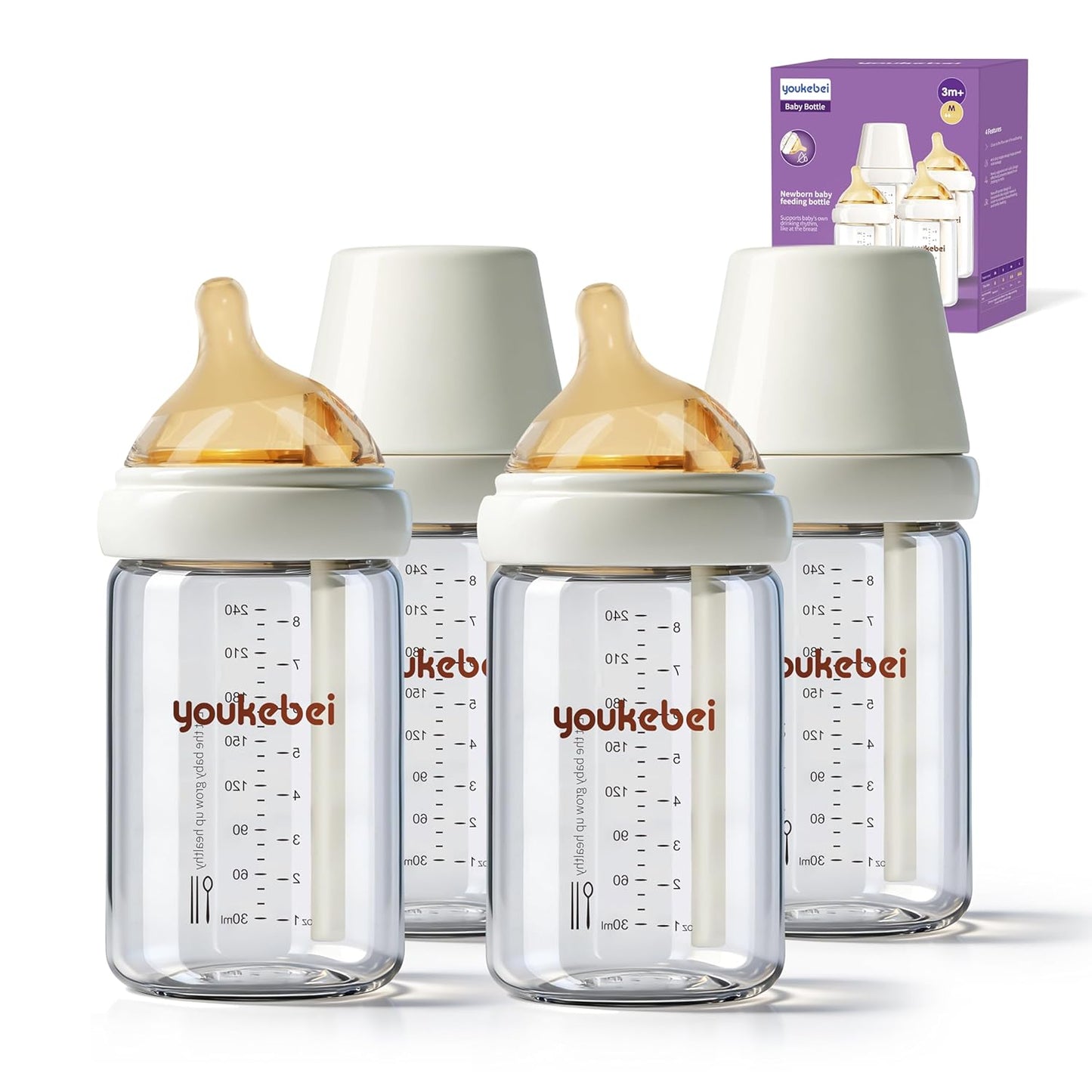 Small Glass Baby Bottle for Newborn Breastfeeding Babies, Preemie & Extra Slow Flow Nipples (SS), Anti-Colic, Breast-Like, 0 Months+, 3 oz, 2 Pack