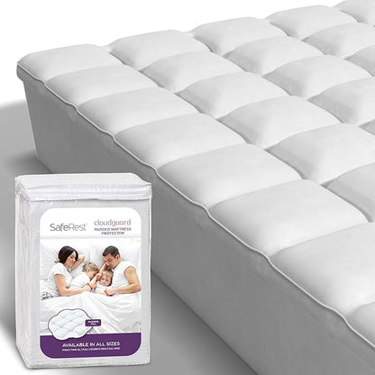 SafeRest CloudGuard - Cal King Size Hybrid Mattress Protector & Pad (Extra Padded) - Waterproof Quilted Pillow Top Mattress Cover - Thick, Plush & Fitted Mattress Topper for Bed