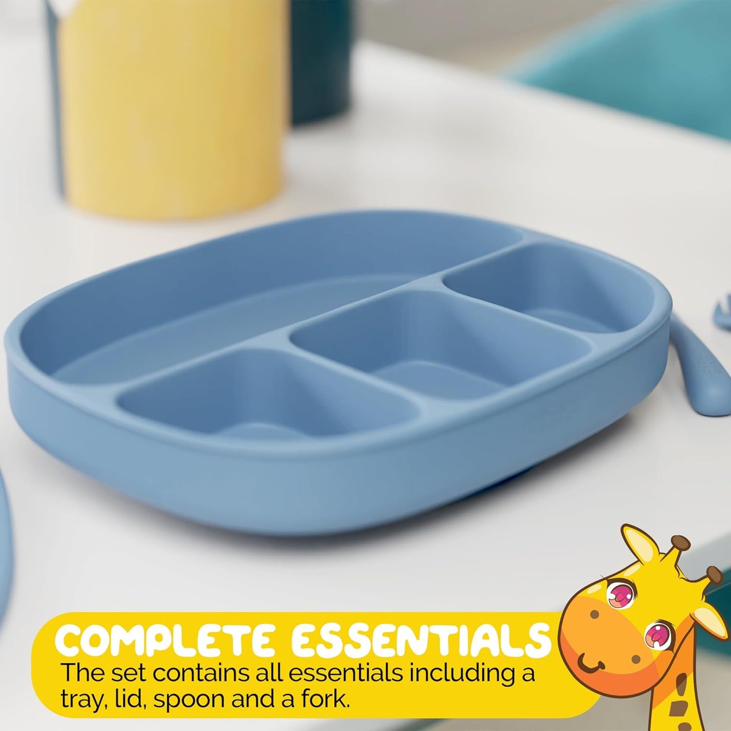 Toddler Necessities Baby Feeding Essentials Set for Baby in Green Color with Baby plates with Suction and Silicone Utensil Set - (3 Pieces)