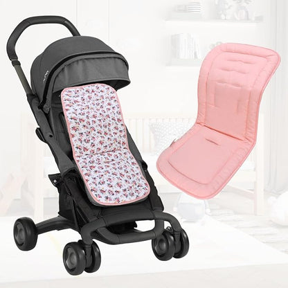 Baby Stroller Cushion,Infant Car Seat Insert-Reversible Universal Breathable and Soft Newborn Stroller Mat,100% Cotton Cover Toddler Seat Pad Liner-34x78cm,1 Pack(Pink Flowers)