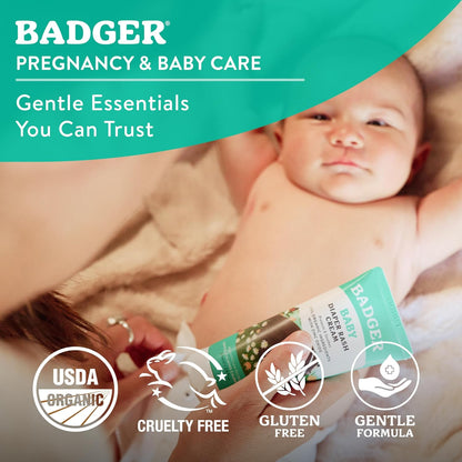 Badger Baby Diaper Rash Cream, Zinc Oxide Diaper Cream for Babies, Natural Skin Barrier Cream with Organic Sunflower Oil & Beeswax, 2.9 fl oz, 2-Pack