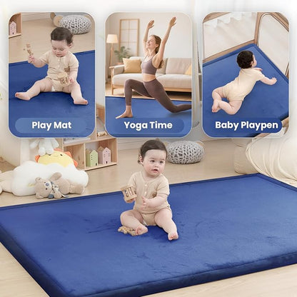 Baby Play Mat for Floor,1.3" Thick Memory foam Tummy Time Mat for Toddlers,Infants,kids,Water-Repellent Soft Nursery Rug ,79"×79" Extra Large Non Slip for Crawling&Yoga,Tatami Style for Living Room(Royal Blue)