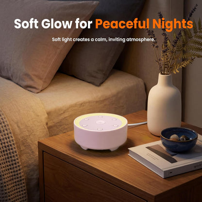Kipcush White Noise Machine - 21 Soothing Non-Looping Sounds, Dimmable Night Light, & Blind-Touch Buttons | USB-Powered Portable Sleep Therapy for Babies, Adults, Office & Travel - White