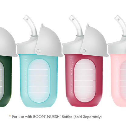 Boon Nursh Silicone Straw Sippy Cup Lid - Conversion Top for Bottles - Toddler Cup Top - Changes Baby Bottles into Cups - 2 Count