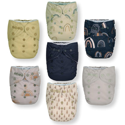 Nora's Nursery Cloth Diapers 7 Pack with 7 Inserts & 1 Wet Bag - Waterproof Cover, Washable, Reusable & One Size Adjustable Pocket Diapers for Newborns and Toddlers - Cali Coastal
