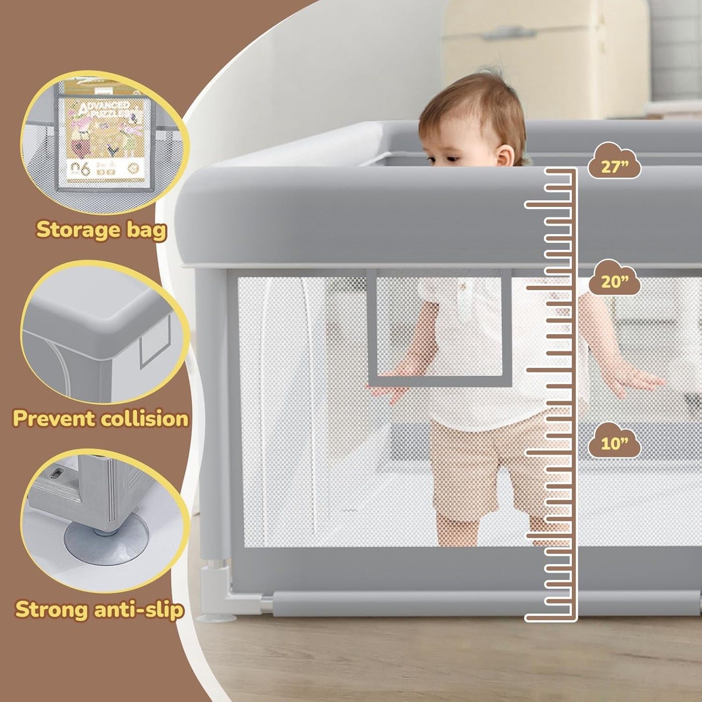 Baby Playpen with Mat 50x50 Inch, Play Pen for Babies and Toddlers with Gate, Baby Fence Sturdy Safety Playpen, Indoor & Outdoor Kids Activity Center