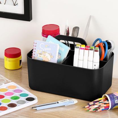 Multiuse Caddy Organizer with Handle, Portable Divided Plastic Tote Bin - Art Craft, Stationary Pen Marker Crayons, Makeup Hair Supplies Storage - Bathroom, Classroom, Dorm, Office, Desk Holder - Pink