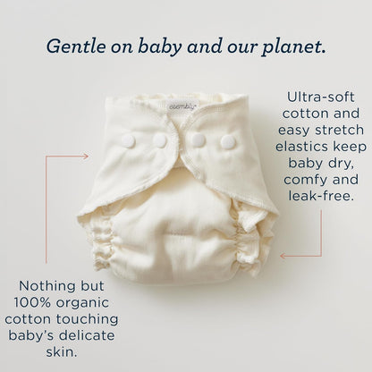 Esembly Cloth Diaper Inner - Organic Cotton Fitted Diaper- Soft, Ultra-Absorbant, Trim-Fitting Layer to Pair with Waterproof Outer for Blowout-Proof Diapering - 3-Pack, Size 1 (7-17lbs)
