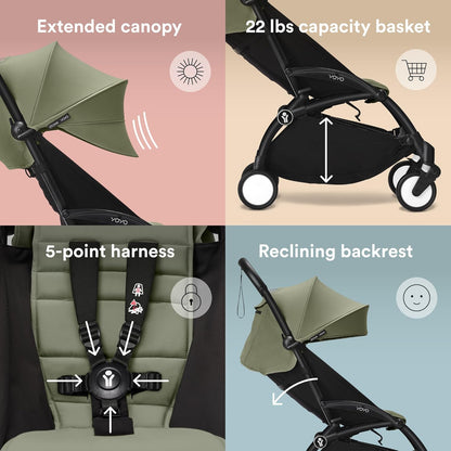 Stokke YOYO3 Stroller from 6 Months - Includes Black Frame, Seat Cushion & Canopy - Folds in & Out in a Flash - Light & Compact - Carry-On Compatible