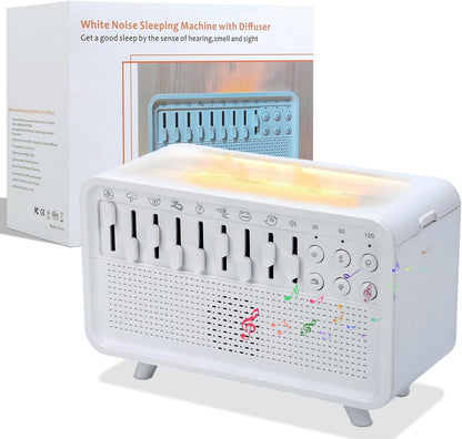 White Noise Night Light Humidifier, 3-in-1 White Noise Sound Machine Humidifier with 8 Ambient Sounds, Diffuser Sound Box Powered by USB, Sleep Sound Machine for Home Office, Timer