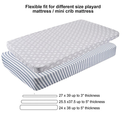 Onacosht Pack and Play Sheets 3 Pack for Baby Boy, Stretchy Jersey Knitted Portable Mini Crib Sheets Playard Mattress Cover, Woodland Animal Elephant Fox Lion Bear Giraffe Zebra Printing