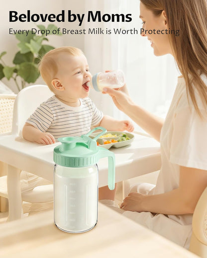 32oz Breast Milk Pitcher with Lid - Airtight Leakproof Glass Storage with Flip Cap & Pour Spout, Wide Mouth 1 Quart Breastmilk Storage Container Breastfeeding Essentials for Breastmilk, Formula, Milk