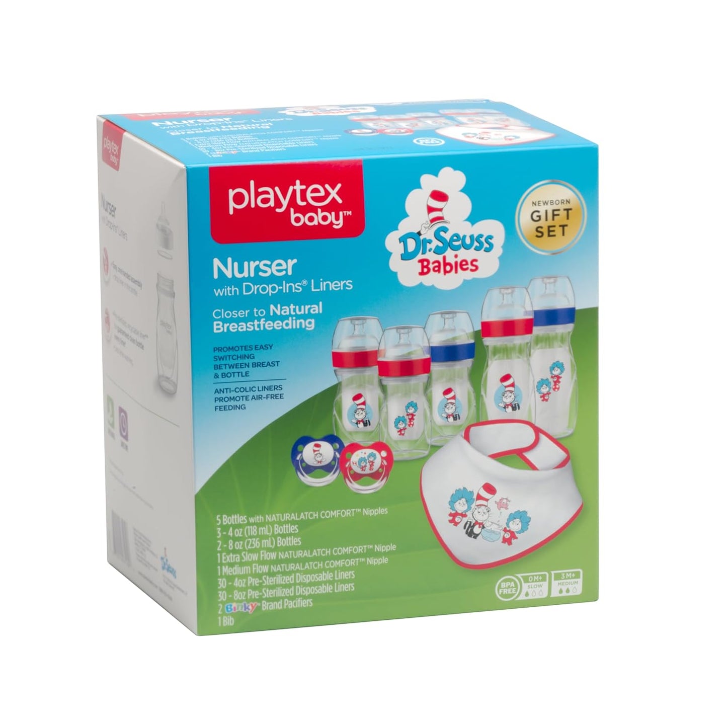 Playtex Baby Anti-Colic Nurser Bottles with Pre-Sterilized Disposable Drop-Ins Liners, 4 Oz Bottles (3 Count), Includes Slow Flow Nipples for Newborn and Breastfeeding Babies, Feeding Essentials