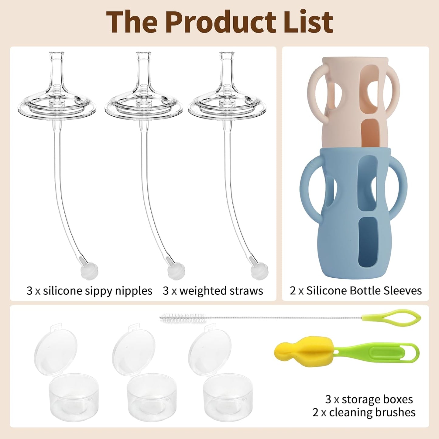 Straw Cup Conversion Kit for Philips Avent Natural Baby Bottles, Sippy Cups Transition Kit with Silicone Straw Top Nipples, Weighted Straw, Bottle Handle, Cleaning Brush for Toddler 6+ Month, 3-Pack