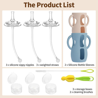 Straw Cup Conversion Kit for Philips Avent Natural Baby Bottles, Sippy Cups Transition Kit with Silicone Straw Top Nipples, Weighted Straw, Bottle Handle, Cleaning Brush for Toddler 6+ Month, 3-Pack