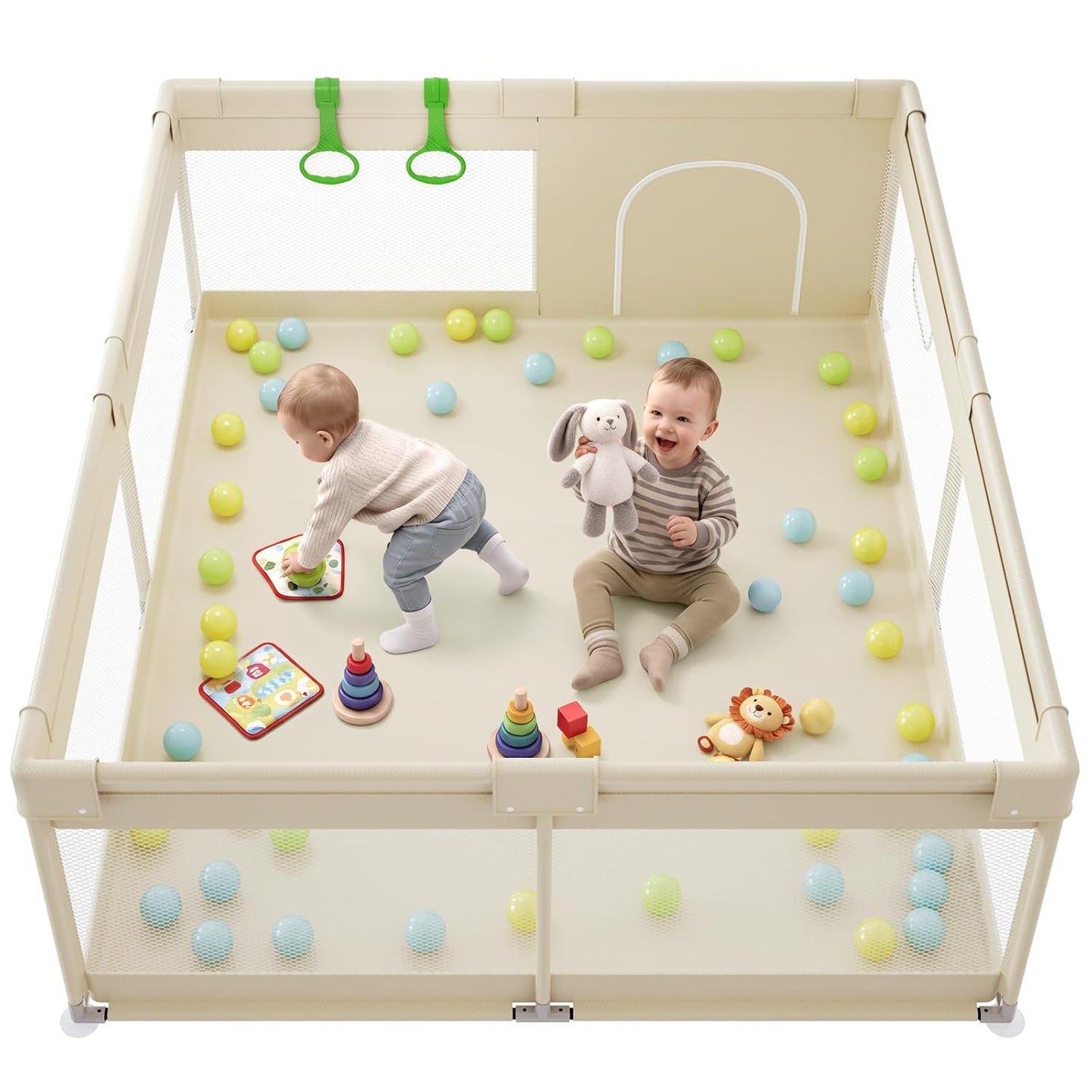 Fodoss Baby Playpen 50×50in, Small Play Pen for Babies and Toddlers, Playpen for Apartment, Play Yard, Activity Fence, Baby Playard with All-Side Mesh, Pull Rings