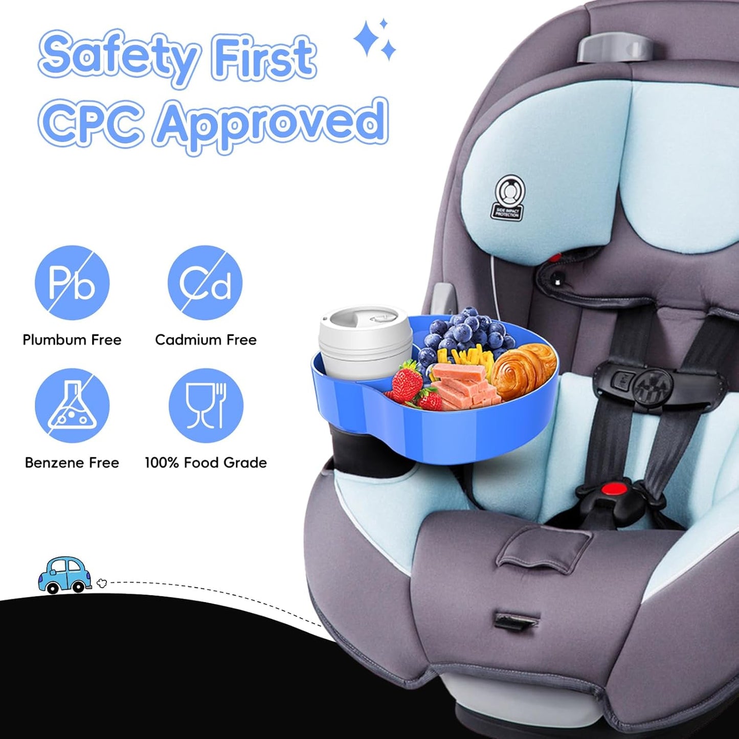 Kids Car Seat Tray, Travel Tray with Cup Holder for Toddler, Baby Car Seat Food Snack Organizer for Road Trip, Stroller snack tray travel must haves (Black 2 Packs)