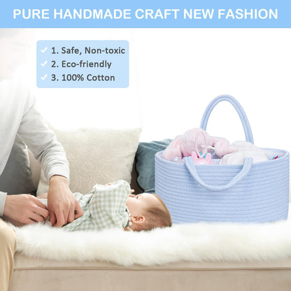 ABenkle Baby Diaper Caddy, Nursery Storage Bin and Car Organizer for Diapers and Baby Wipes, Cotton Rope Diaper Basket Caddy, Changing Table Diaper Storage Caddy