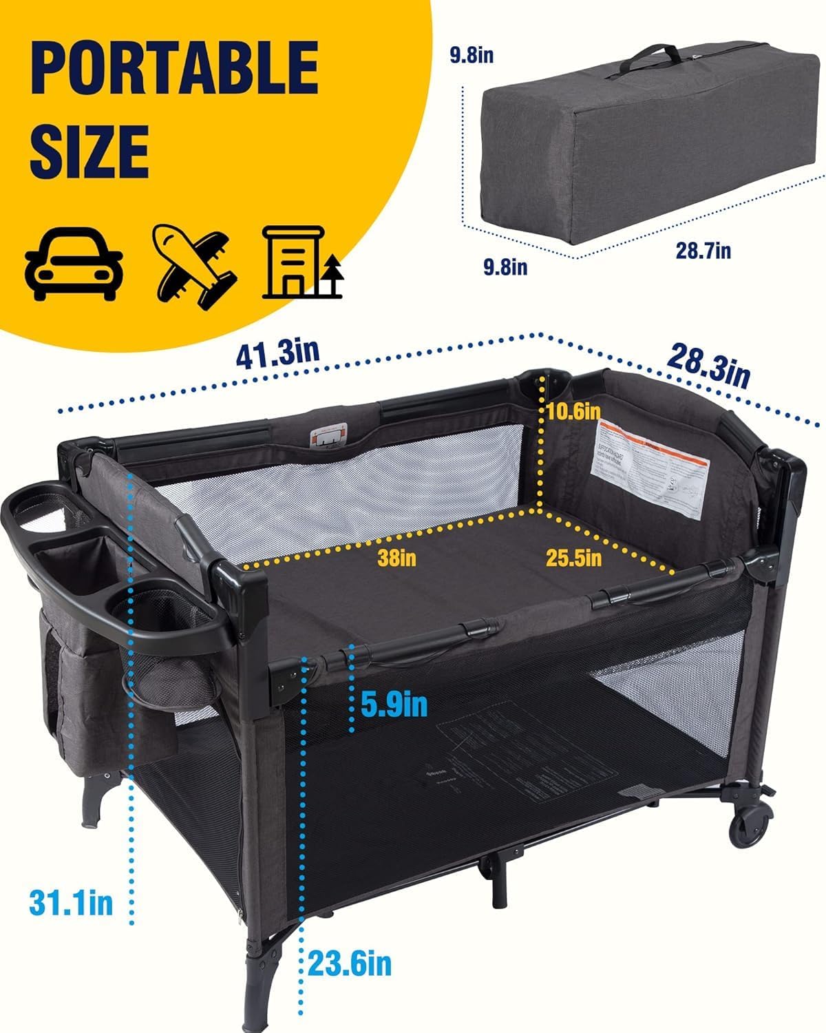 BEKA 4 in 1 Baby Bassinet Bedside Sleeper, Baby Bedside Crib 4 Functions, Bedside Bassinet Crib Sleeper, Playard, Changing Table, Baby Bassinet for Newborn Baby